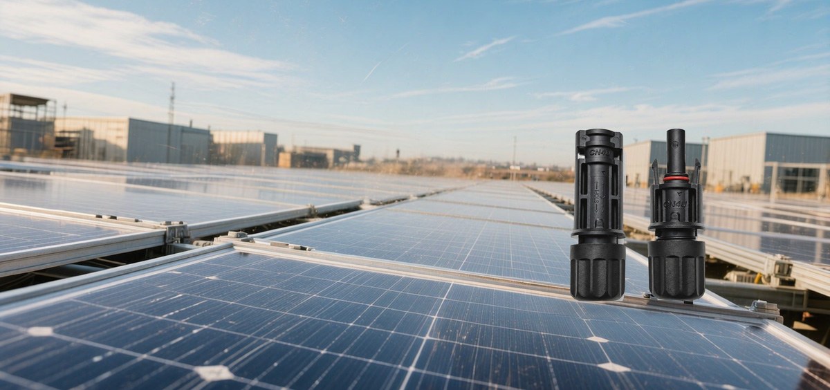 Treasol MC4-compatible solar PV connectors on a photovoltaic module
