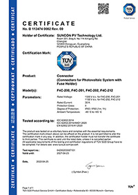 TUV Certificate For Solar Fuse Connector