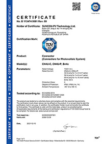 Certificado T&Uuml;V para conectores de cables fotovoltaicos