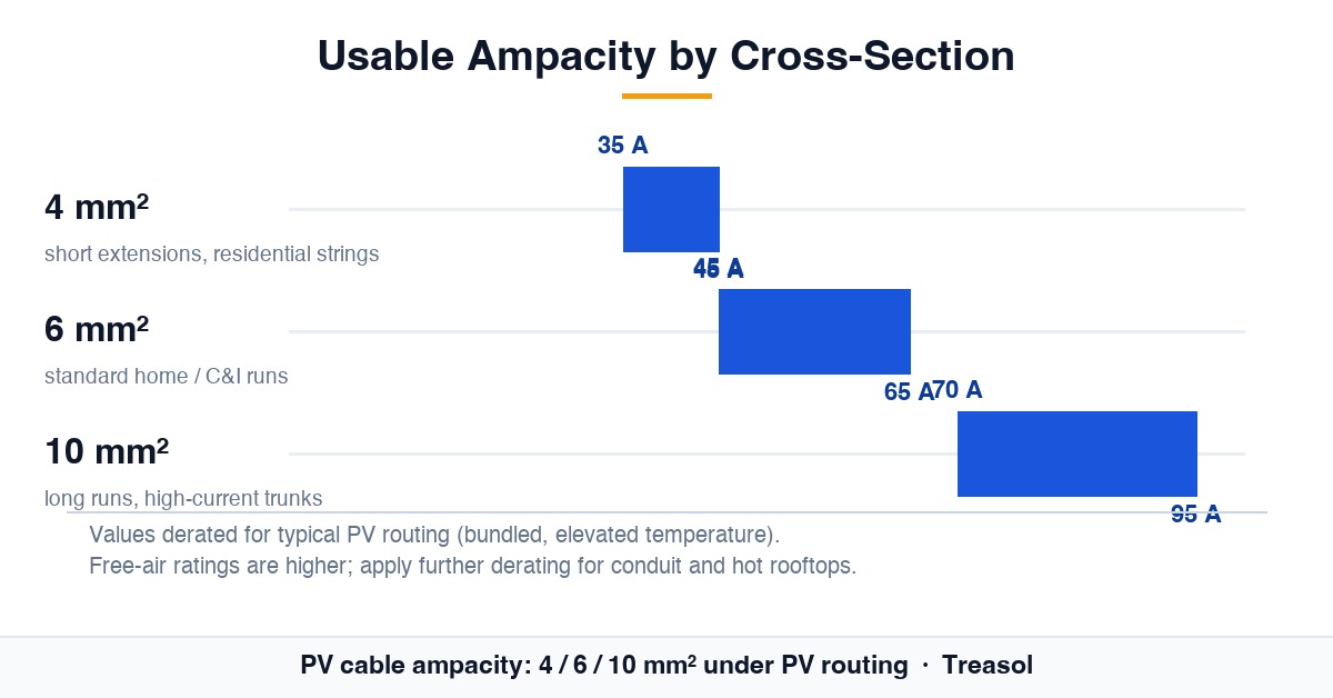 PV extension cable cross-section ampacity 4 6 10 mm² under PV routing